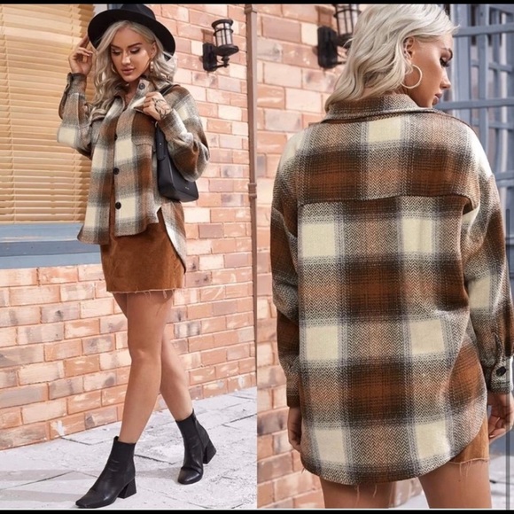 New! Sale 🔥 Thick Plaid Browns Oversized Trendy Jacket Coat - Picture 3 of 3